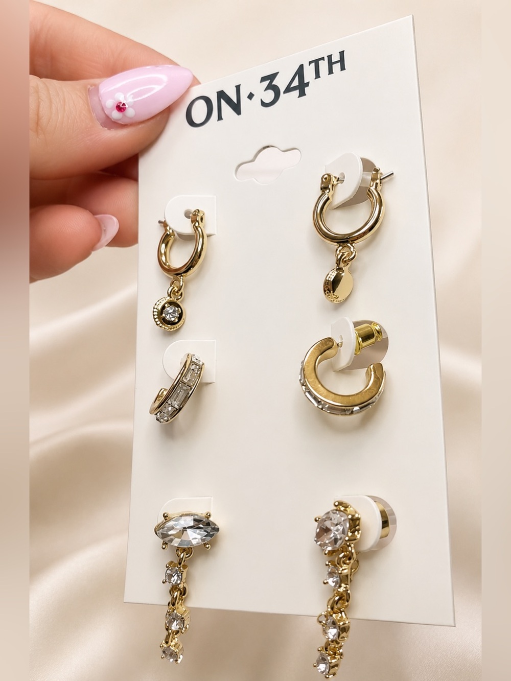 On 34th Gold Tone 3-Pair Earring Set